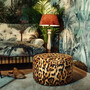 Casa Padrino Luxus Fu�hocker mit Leopard Muster  75 x H. 30 cm - Runder Samt Hocker - Wohnzimmer M�bel - Hotel M�bel - Luxus M�bel - Luxus Einrichtung