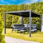 Casa Padrino Luxus Garten M�bel Set Grau - 1 Tisch & 1 Ecksofa & 1 Sitzbank & 1 Hocker