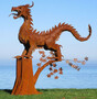 Casa Padrino Luxus Gartendeko Skulptur Drache Rostfarben 290 x 140 x H. 292 cm - Riesige Stahl Deko Figur - Gartenfigur - Hotel Garten Deko