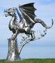 Casa Padrino Luxus Gartendeko Skulptur Drache Silber 290 x 235 x H. 295 cm - Riesige Edelstahl Deko Figur - Gartenfigur - Hotel Garten Deko
