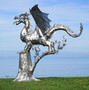Casa Padrino Luxus Gartendeko Skulptur Drache Silber 290 x 235 x H. 295 cm - Riesige Edelstahl Deko Figur - Gartenfigur - Hotel Garten Deko