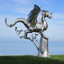 Casa Padrino Luxus Gartendeko Skulptur Drache Silber 290 x 235 x H. 295 cm - Riesige Edelstahl Deko Figur - Gartenfigur - Hotel Garten Deko