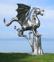 Casa Padrino Luxus Gartendeko Skulptur Drache Silber 290 x 235 x H. 295 cm - Riesige Edelstahl Deko Figur - Gartenfigur - Hotel Garten Deko