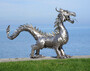 Casa Padrino Luxus Gartendeko Skulptur Drache Silber 290 x 75 x H. 177 cm - Riesige Edelstahl Deko Figur - Gartenfigur - Hotel Garten Deko