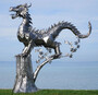 Casa Padrino Luxus Gartendeko Skulptur Drache Silber 290 x 140 x H. 292 cm - Riesige Edelstahl Deko Figur - Gartenfigur - Hotel Garten Deko