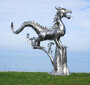 Casa Padrino Luxus Gartendeko Skulptur Drache Silber 290 x 140 x H. 292 cm - Riesige Edelstahl Deko Figur - Gartenfigur - Hotel Garten Deko