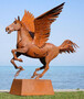 Casa Padrino Luxus Deko Skulptur Pegasus Pferd mit Sockel Rost 288 x 175 x H. 305 cm - Lebensgro�e Stahl Skulptur - Riesige Garten Deko Figur - Garten Skulpturen - Metall Skulpturen