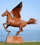 Casa Padrino Luxus Deko Skulptur Pegasus Pferd mit Sockel Rost 288 x 175 x H. 305 cm - Lebensgro�e Stahl Skulptur - Riesige Garten Deko Figur - Garten Skulpturen - Metall Skulpturen