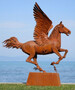 Casa Padrino Luxus Deko Skulptur Pegasus Pferd mit Sockel Rost 288 x 175 x H. 305 cm - Lebensgro�e Stahl Skulptur - Riesige Garten Deko Figur - Garten Skulpturen - Metall Skulpturen