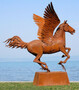Casa Padrino Luxus Deko Skulptur Pegasus Pferd mit Sockel Rost 288 x 175 x H. 305 cm - Lebensgro�e Stahl Skulptur - Riesige Garten Deko Figur - Garten Skulpturen - Metall Skulpturen