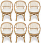 Casa Padrino Luxus Gartenstuhl 6er Set Naturfarben / Wei� 57 x 61 x H. 80 cm - Rattan St�hle mit Armlehnen und Sitzkissen - Moderne Rattan Garten & Terrassen M�bel