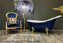 Casa Padrino Luxus Jugendstil Badewanne Saphirblau / Wei� / Gold 174 x 83 x H. 81 cm - Freistehende Retro Badewanne mit L�wenf��en - Retro Badezimmer M�bel