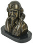 Casa Padrino Luxus Deko Bronze B�ste mit Marmorsockel Pilot Bronze / Schwarz 19 x 11 x H. 19 cm - Bronze Skulptur Pilot - Bronze Figur Pilot - Dekofigur Pilot - Schreibtisch Deko Accessoires