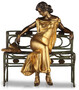 Casa Padrino Luxus Jugendstil Skulptur Dame auf Sitzbank Bronze mit Patina / Gold / Antik Gr�n H.65 cm - Handgefertigte Bronze Deko Figur - Luxus Qualit�t - Made in Italy