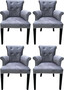 Casa Padrino Luxus Esszimmerstuhl 4er Set Grau / Schwarz - Massivholz K�chenst�hle mit Armlehnen und edlem Samtstoff - Luxus Esszimmer & Restaurant M�bel