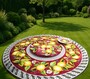 Casa Padrino Luxus Jugendstil Gartentisch Zitronen auf Rot  150 cm - Runder Esstisch aus handbemaltem Lavastein - Gastronomie M�bel - Made in Italy