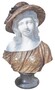 Casa Padrino Luxus Jugendstil Marmor Deko B�ste Dame Wei� / Braun H. 45 cm 