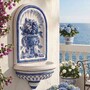 Casa Padrino Luxus Jugendstil Wandbrunnen Wei� / Blau H. 130 cm - Garten Deko