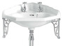 Casa Padrino Luxus Jugendstil Eckwaschbecken Wei� / Silber 63,5 x 49,5 x H. 23 cm - Porzellan 2-Loch Waschbecken mit Wandhalterung - Badezimmer M�bel