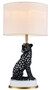 Casa Padrino Luxus Keramik Tischleuchte Puma Katze Schwarz / Wei� / Gold  38 x H. 72 cm - Keramik Schreibtischleuchte mit rundem Lampenschirm - Luxus Keramik Leuchten