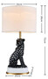 Casa Padrino Luxus Keramik Tischleuchte Puma Katze Schwarz / Wei� / Gold  38 x H. 72 cm - Keramik Schreibtischleuchte mit rundem Lampenschirm - Luxus Keramik Leuchten