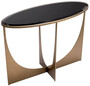 Casa Padrino Luxus Konsole Messing / Schwarz 101,5 x 41,5 x H. 78,5 cm - Ovaler Edelstahl Konsolentisch mit Glasplatte - Luxus M�bel - Wohnzimmer M�bel - Luxus Einrichtung - Wohnzimmer Einrichtung