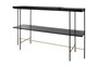 Casa Padrino Luxus Konsole Gold / Schwarz 140 x 40 x H. 90 cm - Konsolentisch mit geb�rstetem Edelstahlgestell und schwarzen Eichenfurnier Fl�chen - Luxus M�bel
