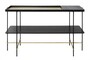Casa Padrino Luxus Konsole Gold / Schwarz 140 x 40 x H. 90 cm - Konsolentisch mit geb�rstetem Edelstahlgestell und schwarzen Eichenfurnier Fl�chen - Luxus M�bel