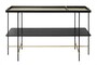 Casa Padrino Luxus Konsole Gold / Schwarz 140 x 40 x H. 90 cm - Konsolentisch mit geb�rstetem Edelstahlgestell und schwarzen Eichenfurnier Fl�chen - Luxus M�bel