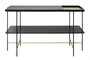 Casa Padrino Luxus Konsole Gold / Schwarz 140 x 40 x H. 90 cm - Konsolentisch mit geb�rstetem Edelstahlgestell und schwarzen Eichenfurnier Fl�chen - Luxus M�bel