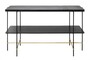 Casa Padrino Luxus Konsole Gold / Schwarz 140 x 40 x H. 90 cm - Konsolentisch mit geb�rstetem Edelstahlgestell und schwarzen Eichenfurnier Fl�chen - Luxus M�bel