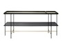 Casa Padrino Luxus Konsole Gold / Schwarz 180 x 40 x H. 90 cm - Langer Konsolentisch mit geb�rstetem Edelstahlgestell und schwarzen Eichenfurnier Fl�chen - Luxus M�bel