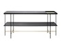 Casa Padrino Luxus Konsole Gold / Schwarz 180 x 40 x H. 90 cm - Langer Konsolentisch mit geb�rstetem Edelstahlgestell und schwarzen Eichenfurnier Fl�chen - Luxus M�bel