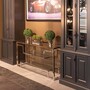 Casa Padrino Luxus Konsole Silber 150 x 40 x H. 75 cm - Metall Konsolentisch mit Glasplatte - Luxus Wohnzimmer M�bel