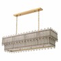 Casa Padrino Luxus Kronleuchter Antik Messing 142 cm - Rechteckiger Kronleuchter mit mundgeblasenen Glasplatten