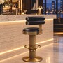 Casa Padrino Luxus Echtleder Barstuhl Schwarz / Messing H. 96 cm - Bar M�bel - Hotel M�bel - Luxus M�bel