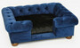 Casa Padrino Luxus Chesterfield Hundebett Blau / Braun / Schwarz 79 x 69 x H. 31 cm - Rechteckiges Hundebett - Luxus Chesterfield Hundem�bel - Luxus Chesterfield Tierm�bel 
