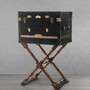 Casa Padrino Luxus Minibar in Koffer Optik Schwarz / Braun / Messing 62 x 42 x H. 99 cm - Minibar mit edlem Echtleder - Bar Mbel - Luxus Mbel in Koffer Optik