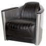 Casa Padrino Art Deco Aluminium Echtleder Sessel Schwarz / Silber 74,5 x 94 x H. 78 cm - Club Sessel - Lounge Sessel - Flugzeug Flieger M�bel