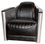 Casa Padrino Art Deco Aluminium Echtleder Sessel Schwarz / Silber 74,5 x 94 x H. 78 cm - Club Sessel - Lounge Sessel - Flugzeug Flieger M�bel