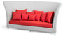 Casa Padrino Luxus Gartensofa Wei� / Rot 277 x 123 x H. 133 cm - Handgewebtes Wetterbest�ndiges Hochlehn Sofa mit Kissen - Moderne Garten M�bel - Hotel M�bel 