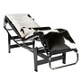 Casa Padrino Luxus Liegesessel Schwarz / Wei� / Silber 160 x 57 x H. 81 cm - Relaxliege mit Kuhfell und verchromtem Metallgestell