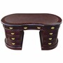 Casa Padrino Luxus Schreibtisch mit 9 Schubladen Dunkelbraun / Braun / Gold 180 cm - Ovaler Massivholz B�rotisch - Luxus B�ro M�bel