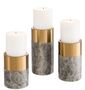 Casa Padrino Luxus Kerzenhalter Set Grau / Messing - 3 runde Marmor Kerzenhalter - Luxus Qualit�t - Deko Accessoires