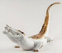 Casa Padrino Luxus Porzellan Deko Figur Krokodil Wei� / Kupferfarben 68 x 28 x H. 39 cm - Hochwertige Deko Skulptur - Erstklassische Qualit�t - Made in Spain