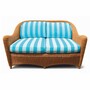 Casa Padrino Luxus Rattan Sofa Honigfarben / Wei� / Blau 140 cm - Hotel M�bel - Rattan M�bel - Luxus M�bel