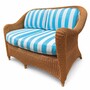 Casa Padrino Luxus Rattan Sofa Honigfarben / Wei� / Blau 140 cm - Hotel M�bel - Rattan M�bel - Luxus M�bel