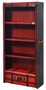 Casa Padrino Luxus Regalschrank in Koffer Optik Rot / Schwarz / Braun / Messing 84 x 35 x H. 187,5 cm - Massivholz Schrank mit Echtleder - B�ro Schrank - B�ro M�bel - Luxus M�bel in Koffer Optik