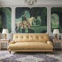 Casa Padrino Luxus Samt Sofa mit Streifen Gelb / Wei� / Dunkelbraun / Messing 200 cm - Wohnzimmer Sofa - Hotel Sofa - Luxus M�bel