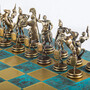Casa Padrino Luxus Schach Set T�rkis / Messing 54 x 54 cm - Griechisches Schachspiel - Messing Schachbrett mit Schachfiguren - Luxus Deko Accessoires - Luxus Schachspiele